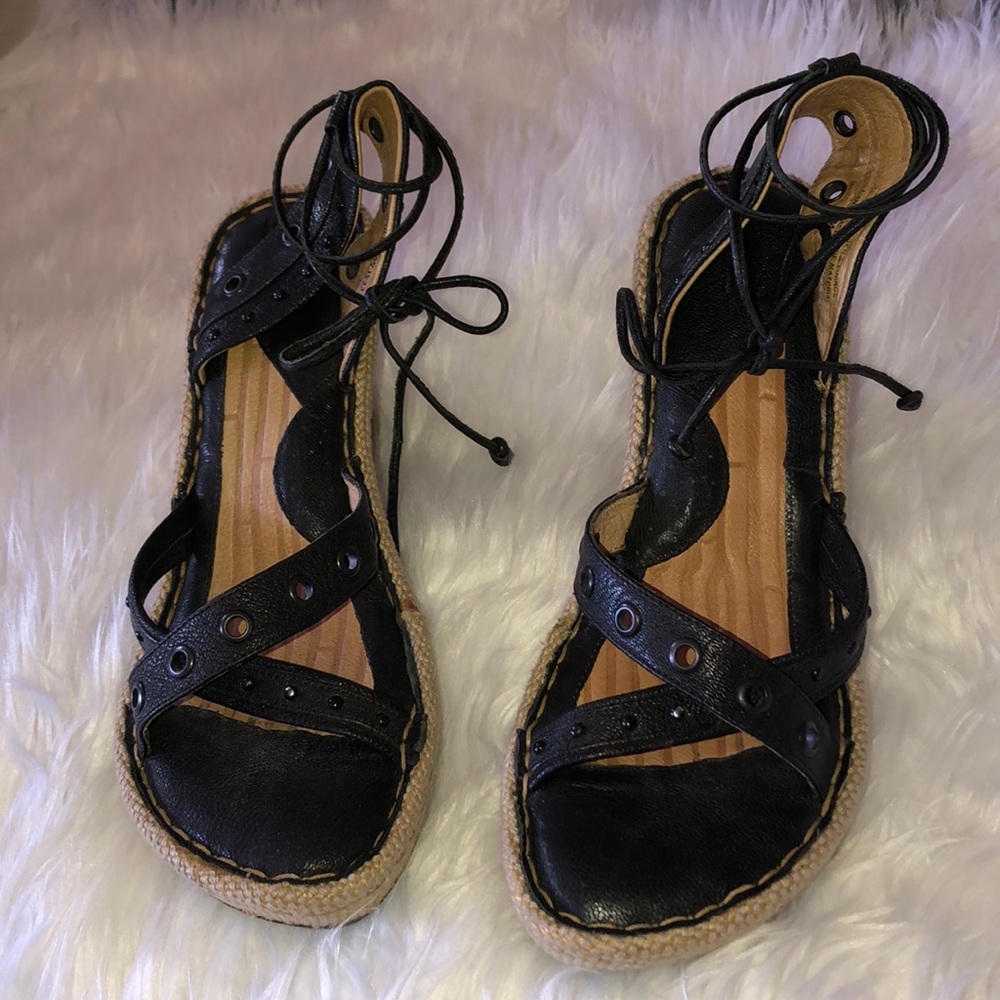 Born Leather Studded Lace Up Wedges